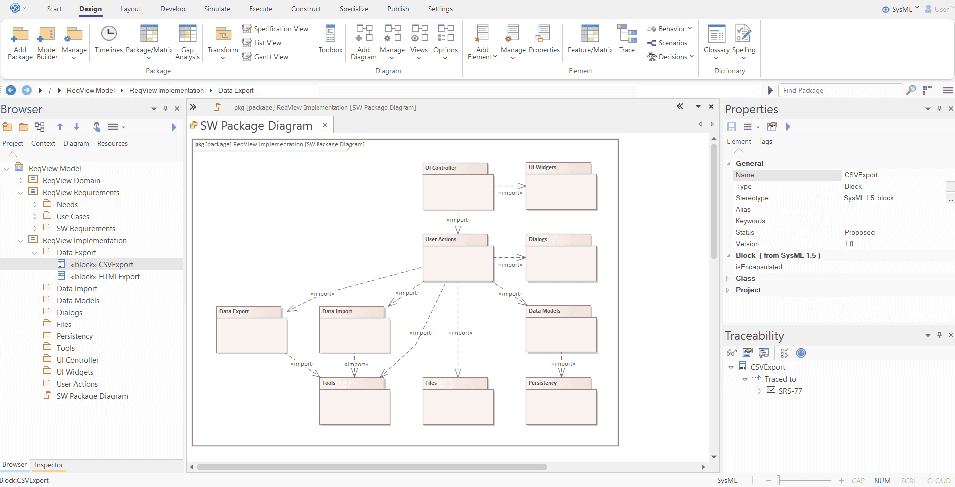 Derive design model from SW requirements imported to EA Derive design model from SW requirements imported to EA