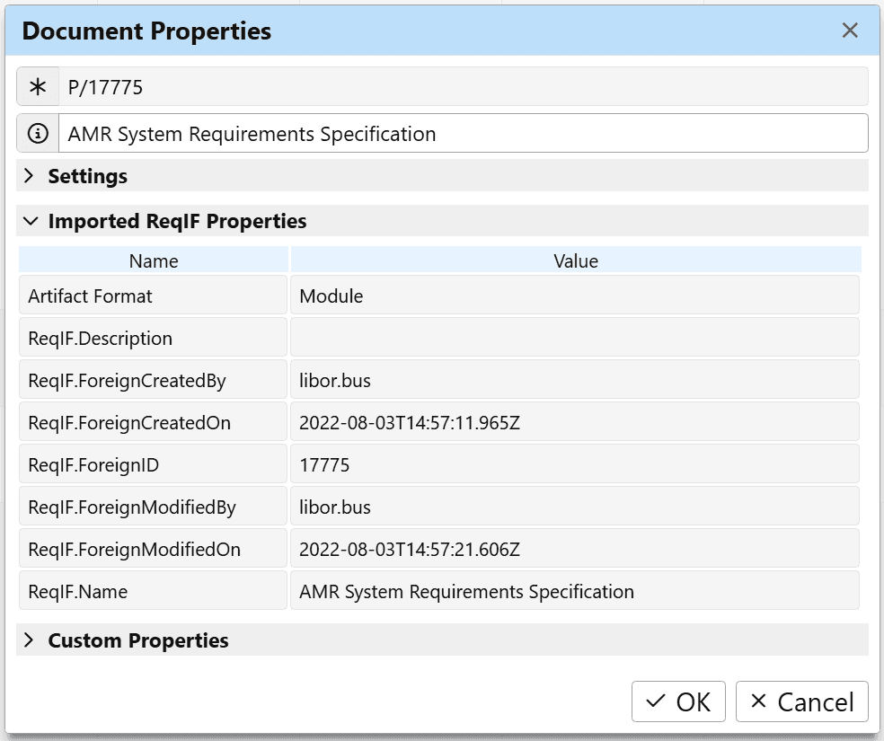 Imported specification attributes Imported specification attributes