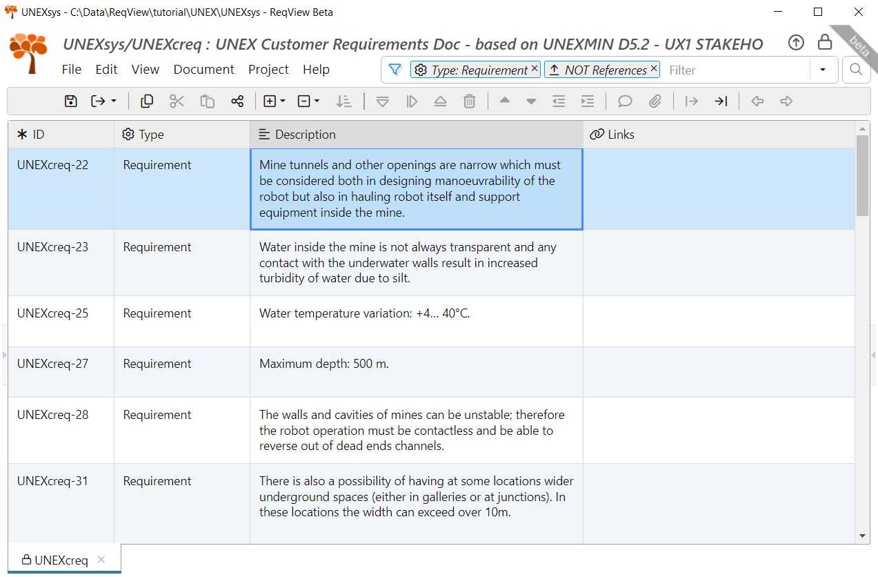 Filter stakeholder requirements without any reason in ReqView