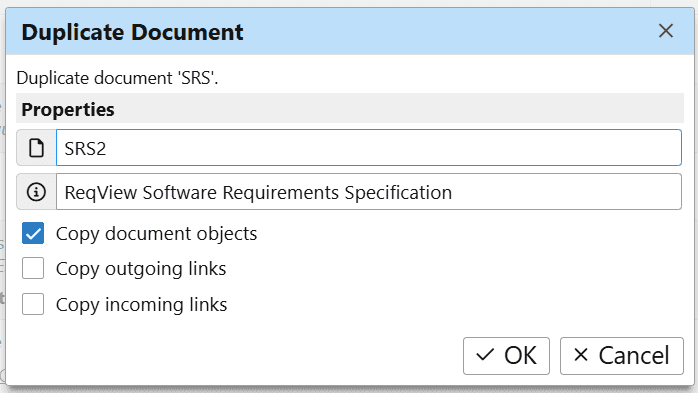 Duplicate a document in ReqView Duplicate a document in ReqView