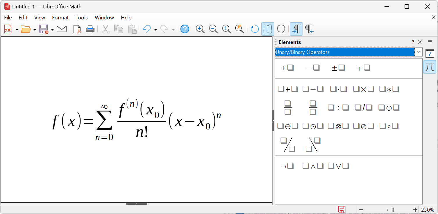 Using LibreOffice Math for equation authoring