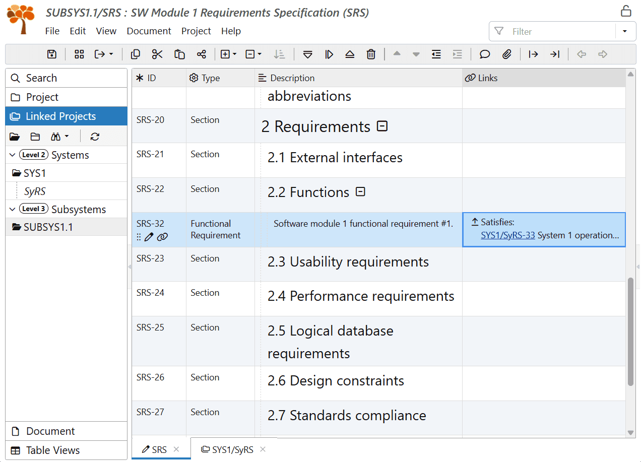 Display traceability links between projects in ReqView Display traceability links between projects in ReqView