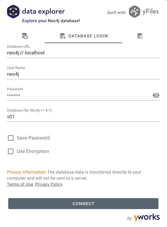 Set up the Data Explorer connection to vO1 database in Neo4j Desktop