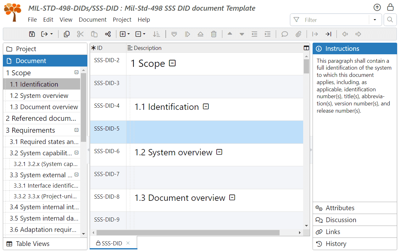 MIL-STD-498 SSS DID imported into ReqView