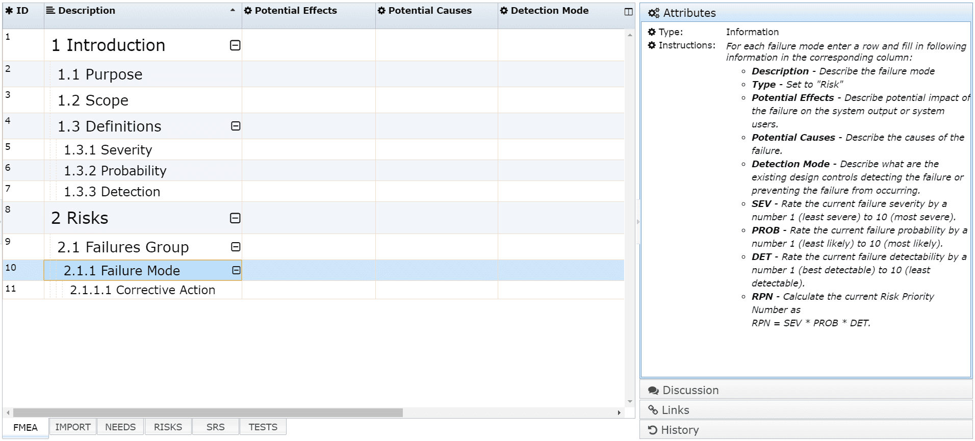 FMEA document template