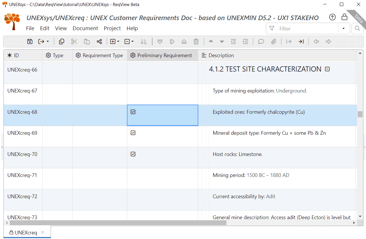 Marking Preliminary Requirements in ReqView using the Preliminary Requirement attribute